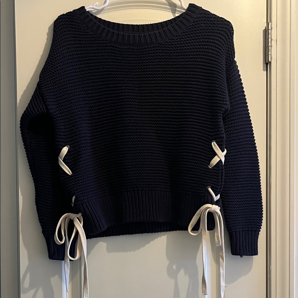 Vintage A&F Navy Blue Sweater with Cream Ties